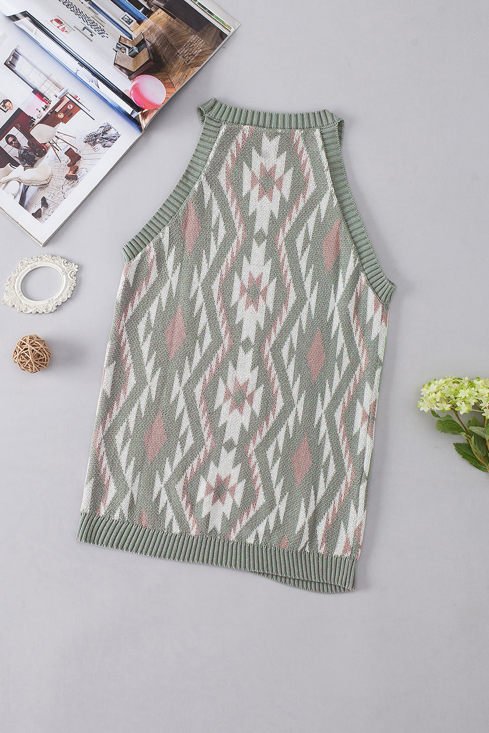 Aztec Pattern Knit Sweater Tank