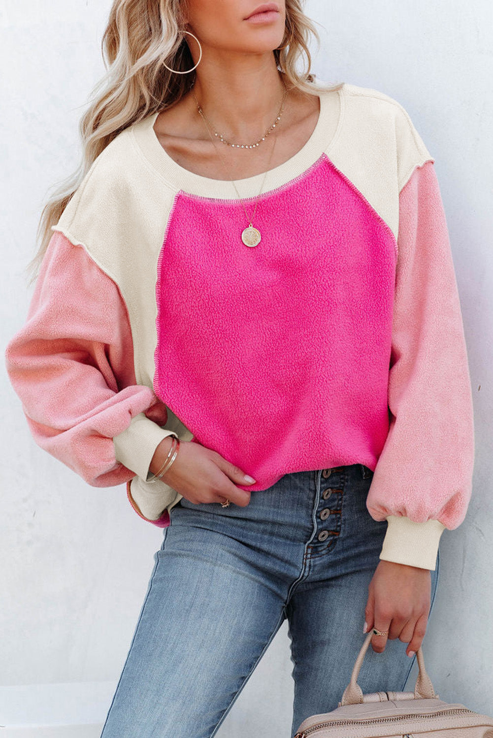 Colorblock Long Sleeve Fleece Sweatshirt