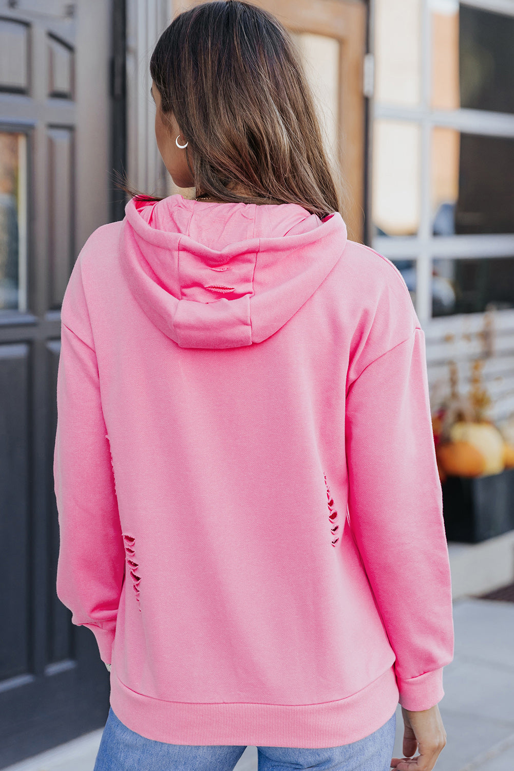 Ripped Hooded Sweatshirt with Kangaroo Pocket