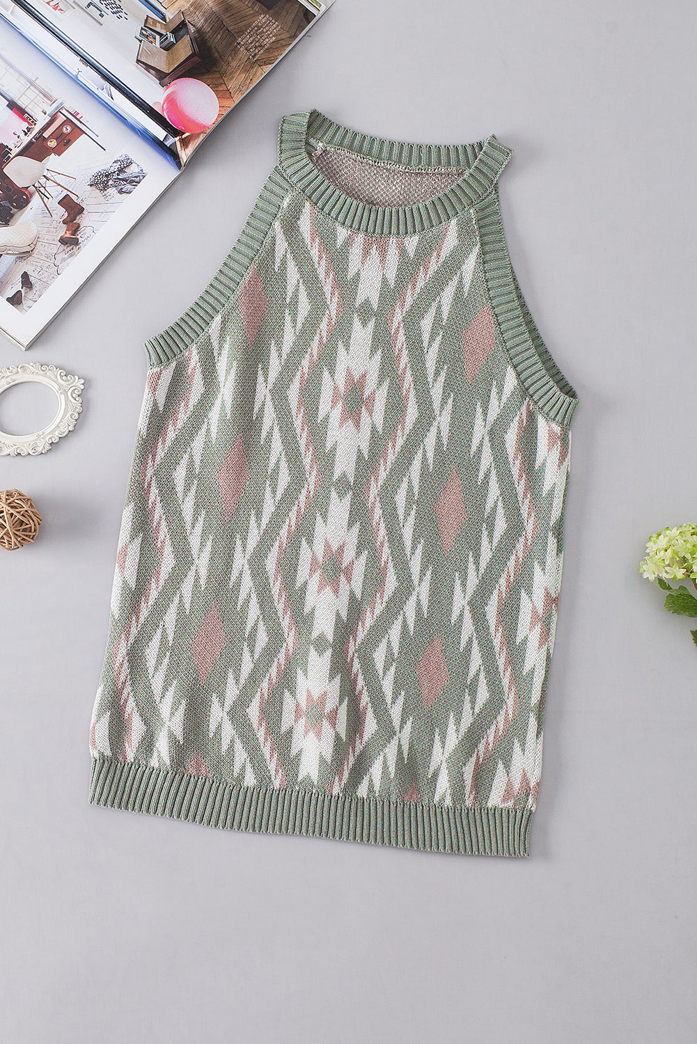 Aztec Pattern Knit Sweater Tank