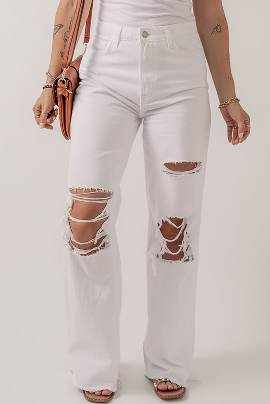 Distressed Straight Leg Jeans