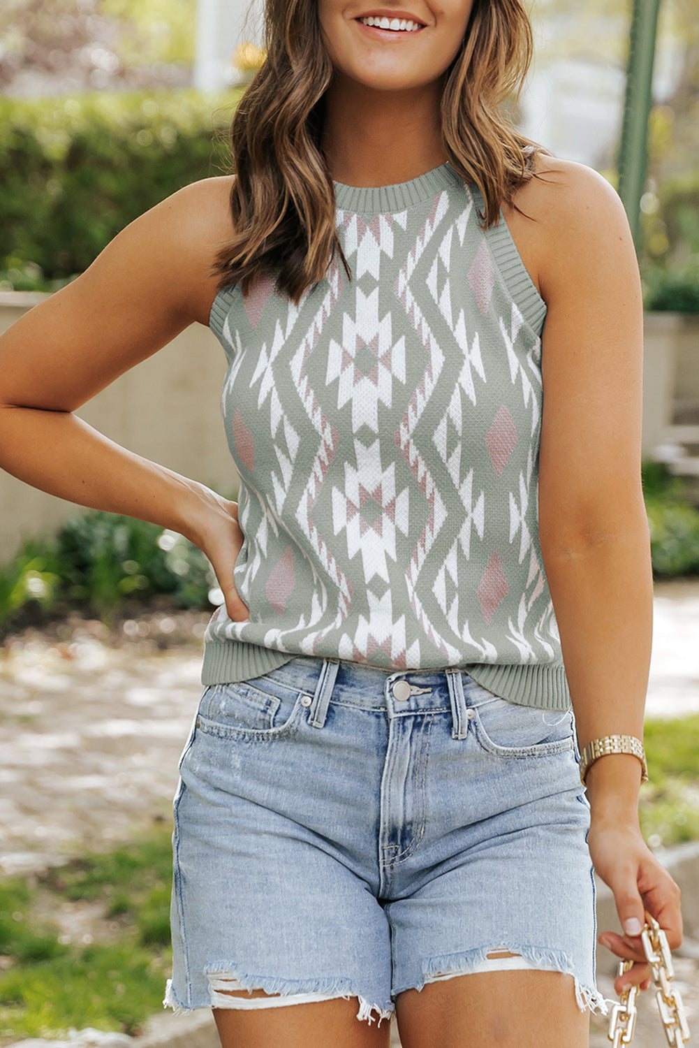 Aztec Pattern Knit Sweater Tank