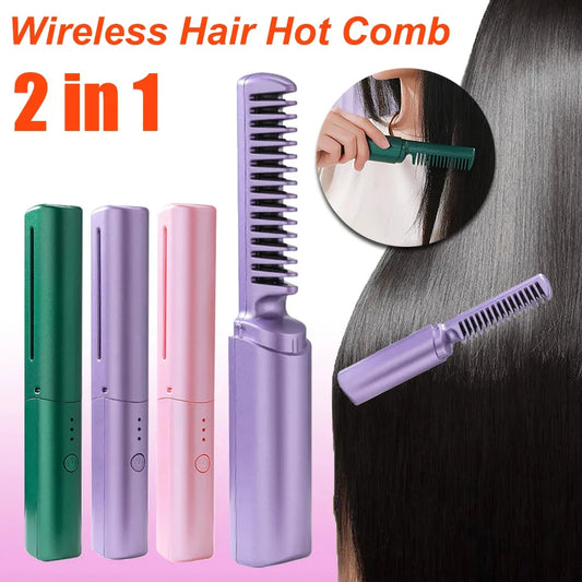 Wireless Hair Straightener Curler Comb Fast Heating