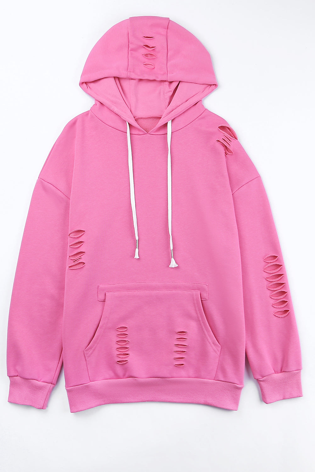 Ripped Hooded Sweatshirt with Kangaroo Pocket