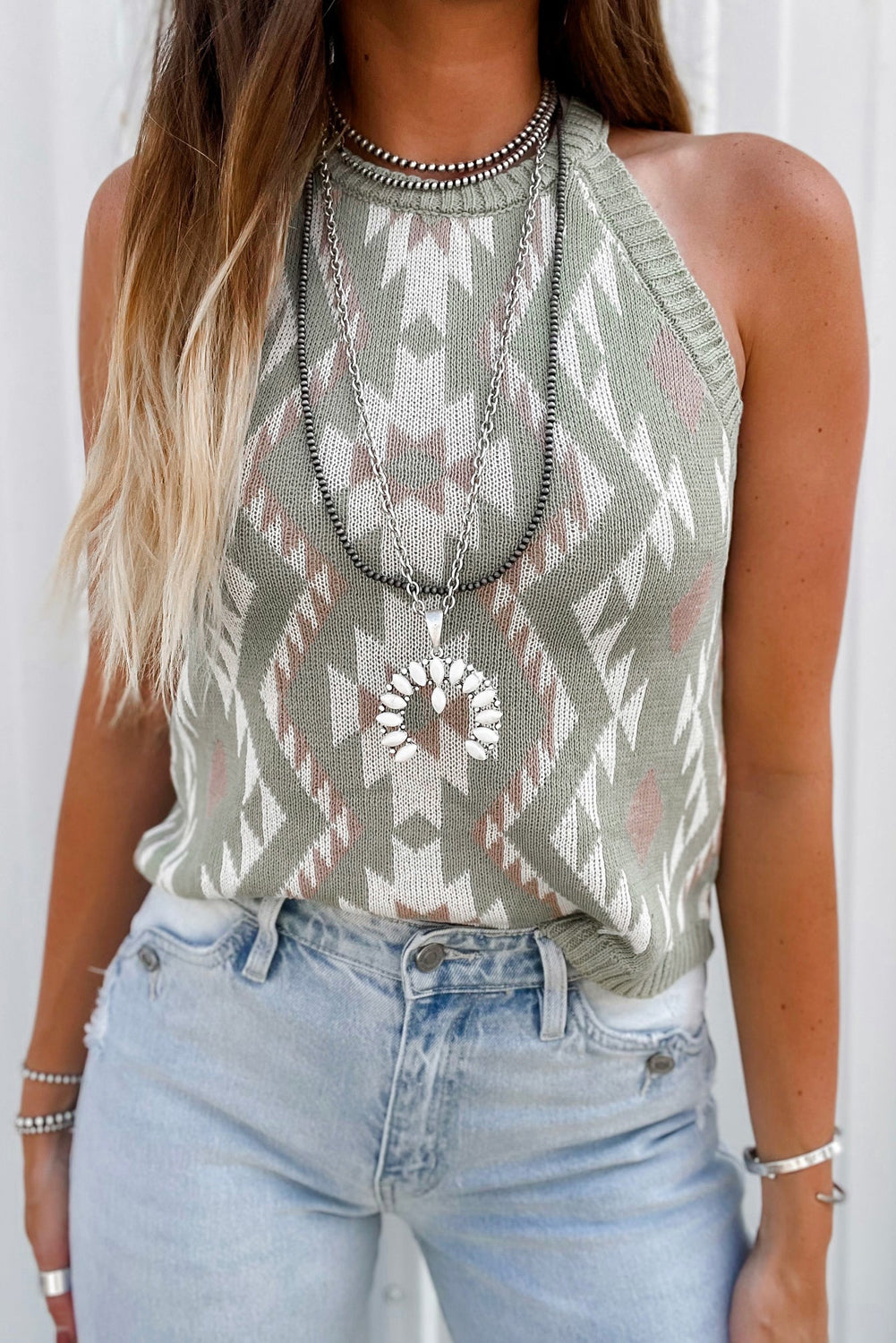 Aztec Pattern Knit Sweater Tank