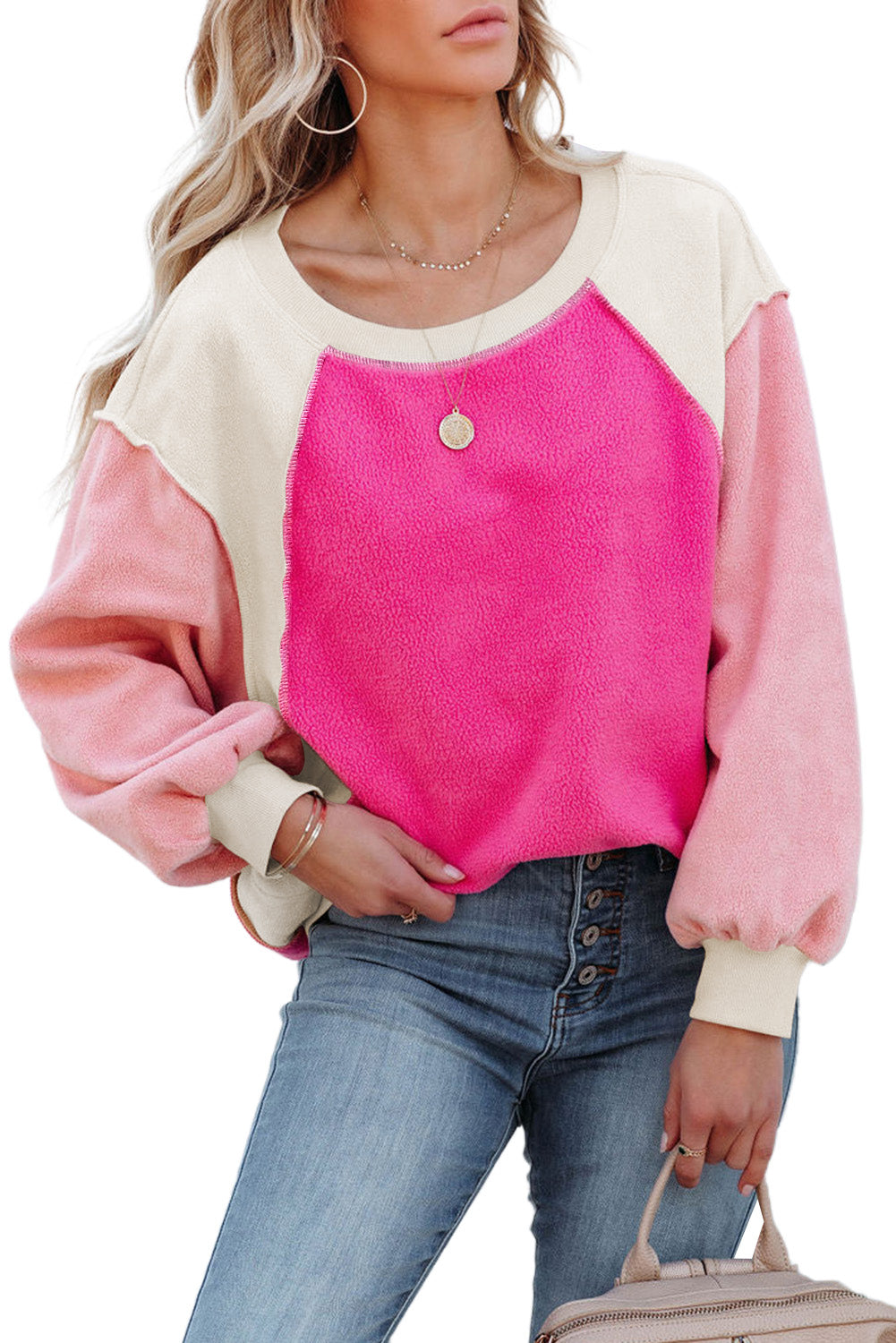 Colorblock Long Sleeve Fleece Sweatshirt