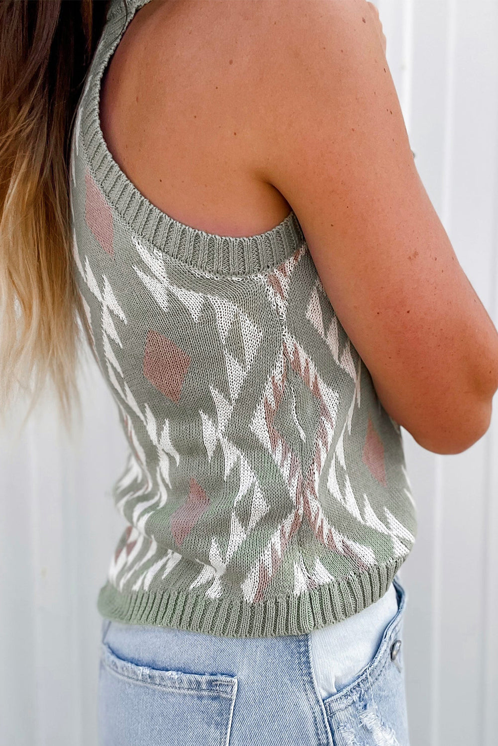 Aztec Pattern Knit Sweater Tank