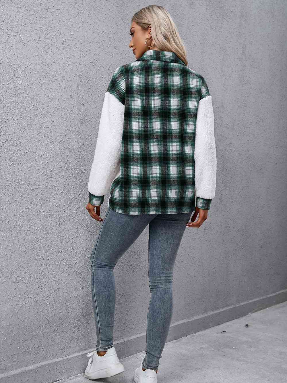 Plaid Collared Neck Button Down Jacket