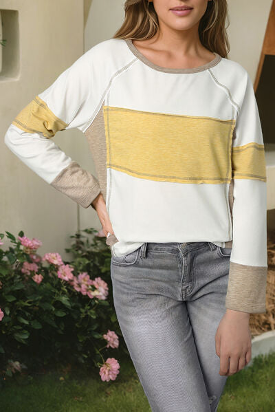 Contrast Stitching Color Block Long Sleeve