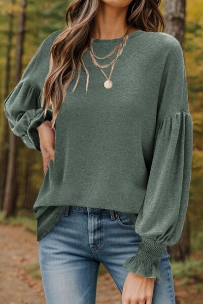 Round Neck Lantern Sleeve Shirt