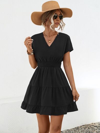 Ruffled V-Neck Tiered Dress