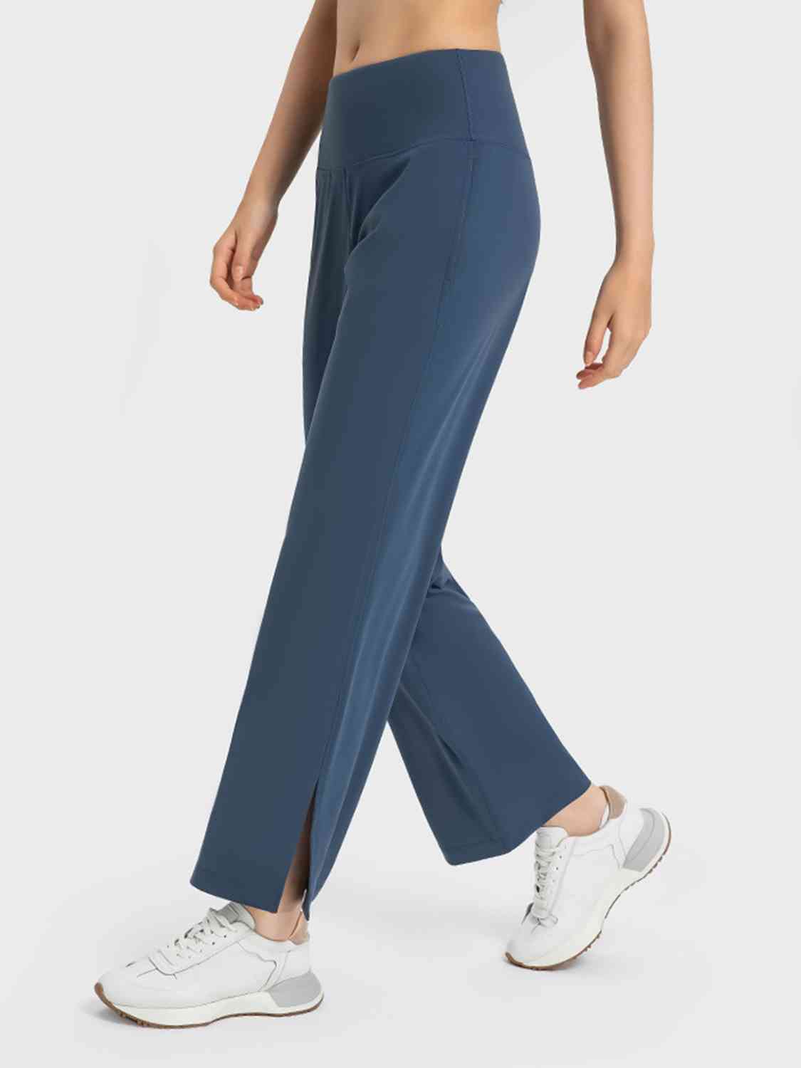 Wide Leg Slit Sport Pants with Pockets