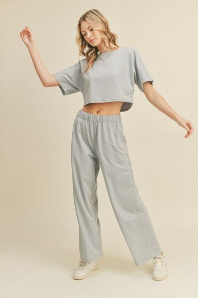 Kimberly Short Sleeve Cropped Top and Wide Leg Pants Set