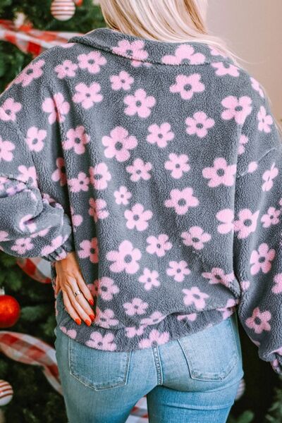 Flower Pattern Zip Up Jacket