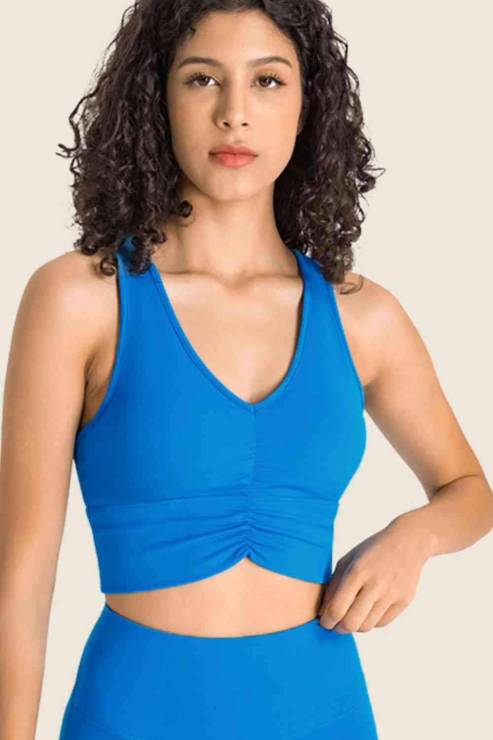 Gathered Detail Halter Neck Sports Bra